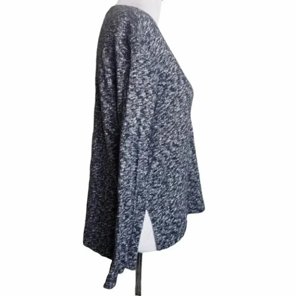 Lou Grey M blue white cotton cozy V-neck sweater - Picture 3 of 6